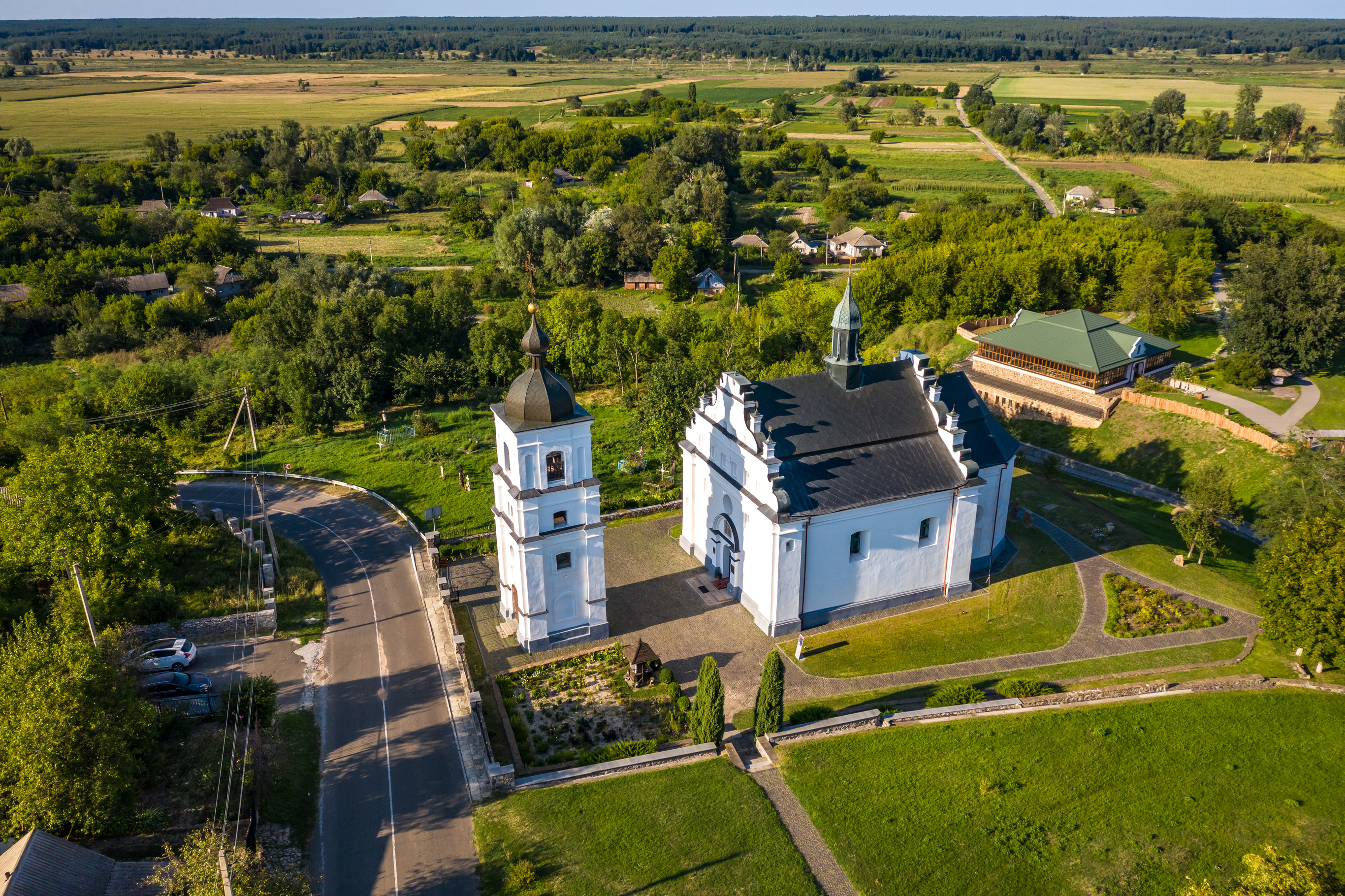 Illinskaya church in Subotiv, Cherkasy region. Aerial view