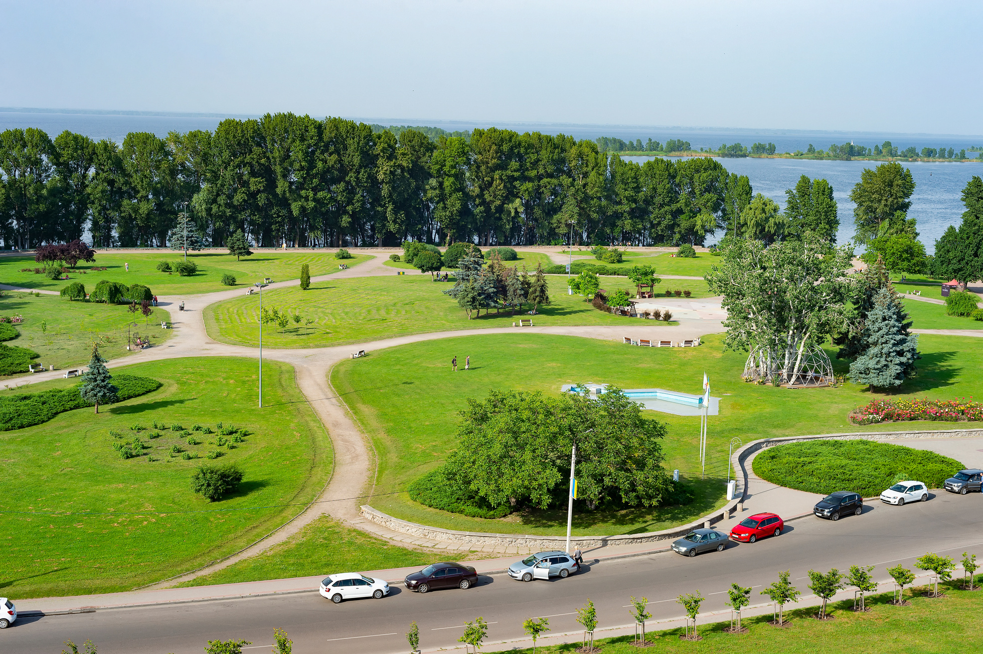 Lawns riverbank park Cherkasy Ukraine